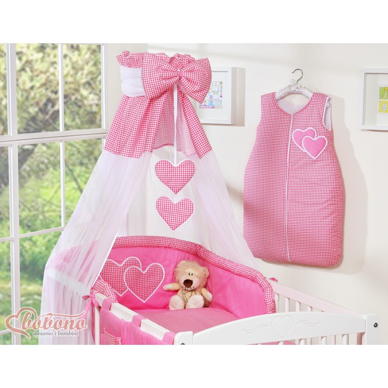 Κουνουπιέρα από Chiffon - Hanging Hearts dark pink checkered
