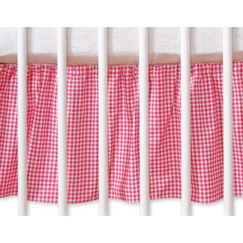 Dust Ruffle-Masking flounce 140x70cm- Hanging Hearts dark pink checkered