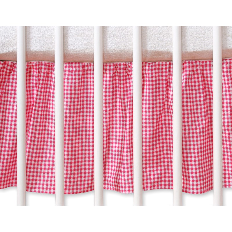 Dust Ruffle-Masking flounce 140x70cm- Hanging Hearts dark pink checkered