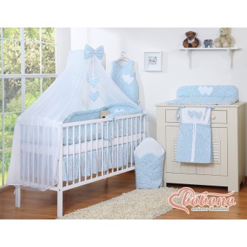 Σετ Προίκας Μωρού 5τμχ Με Κουνουπιέρα - Hanging Hearts little blue flowers