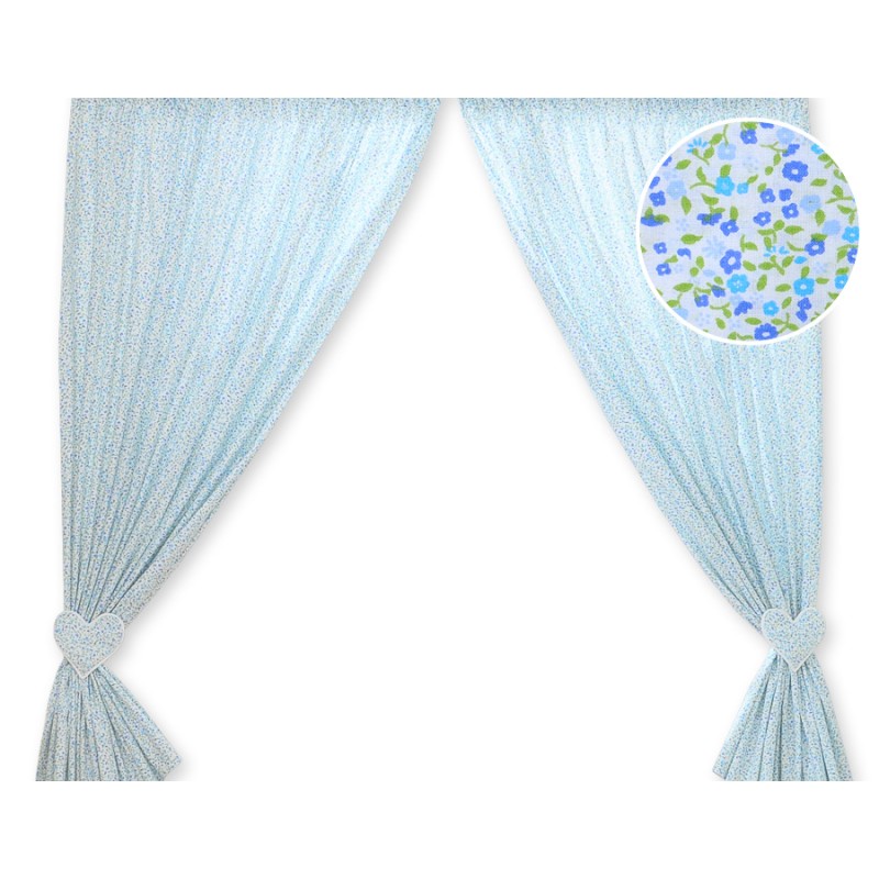 Curtains for baby room- Hanging Hearts blue flowers
