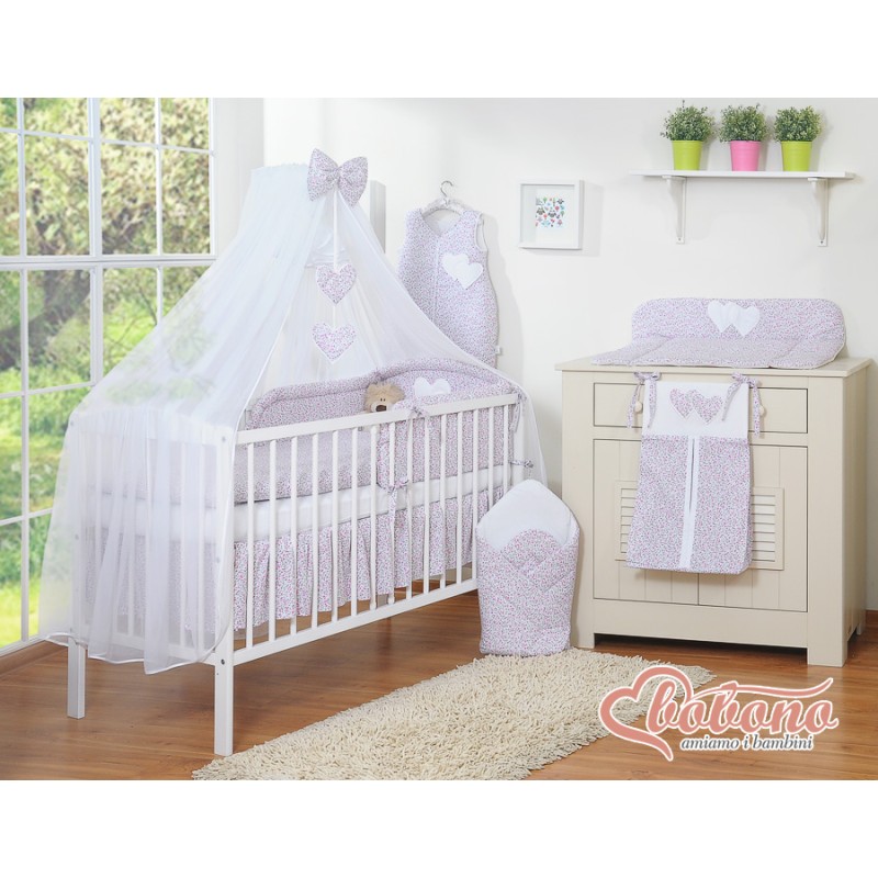 Σετ Προίκας Μωρού 5τμχ Με Κουνουπιέρα - Hanging Hearts pink flowers