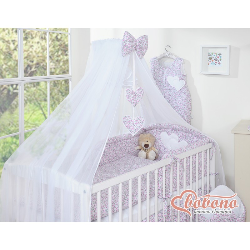 Κουνουπιέρα από chiffon - Hanging Hearts pink flowers