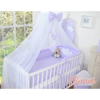 Κουνουπιέρα από chiffon - Hanging Hearts white polka dots on lilac
