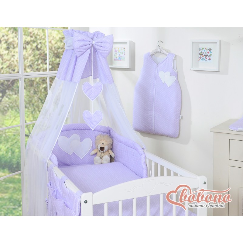 Κουνουπιέρα από Chiffon - Hanging Hearts white polka dots on lilac