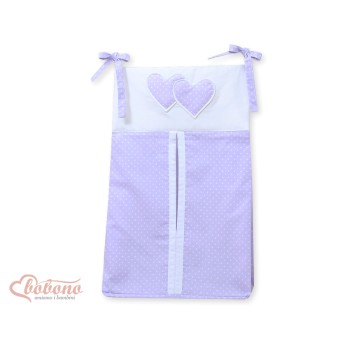 Diaper bag- Hanging Hearts white polka dots on lilac