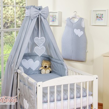 Κουνουπιέρα Υφασμάτινη - Hanging Hearts white polka dots on gray