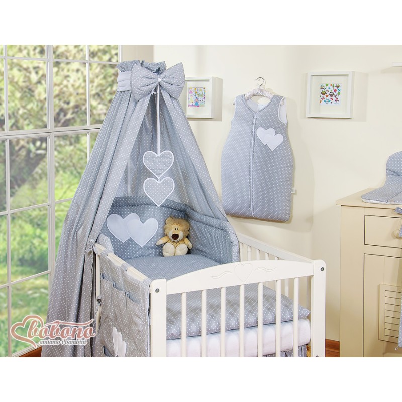 Κουνουπιέρα Υφασμάτινη - Hanging Hearts white polka dots on gray