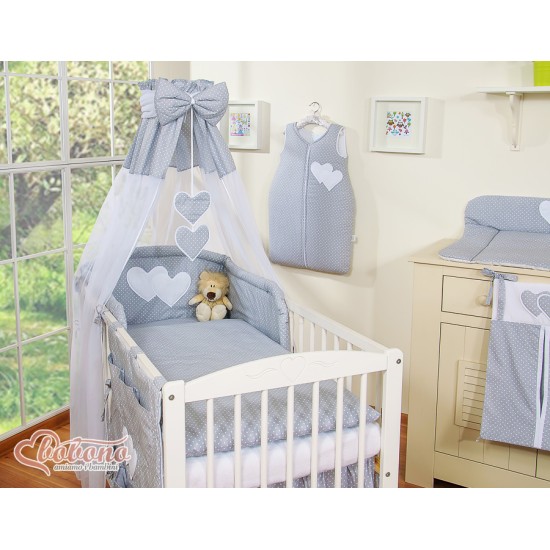 Κουνουπιέρα από chiffon - Hanging Hearts white polka dots on gray