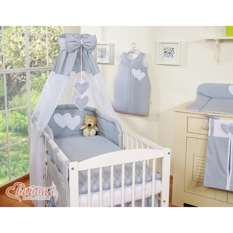 Κουνουπιέρα από chiffon - Hanging Hearts white polka dots on gray