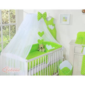 Κουνουπιέρα από chiffon - Hanging Hearts white dots on green