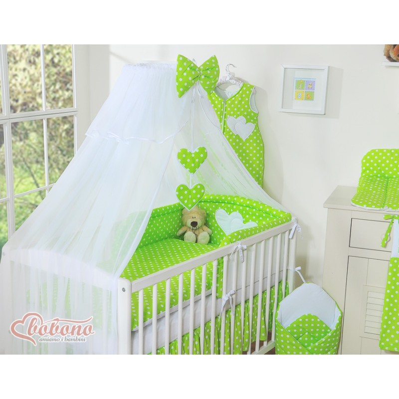 Κουνουπιέρα από chiffon - Hanging Hearts white dots on green