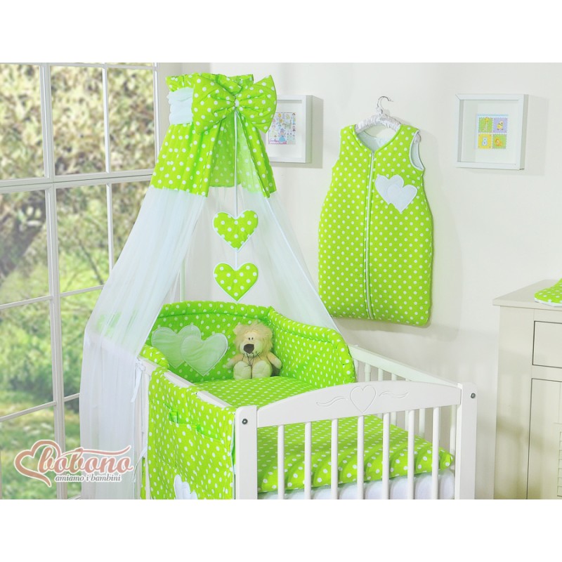 Κουνουπιέρα από Chiffon - Hanging Hearts white dots on green