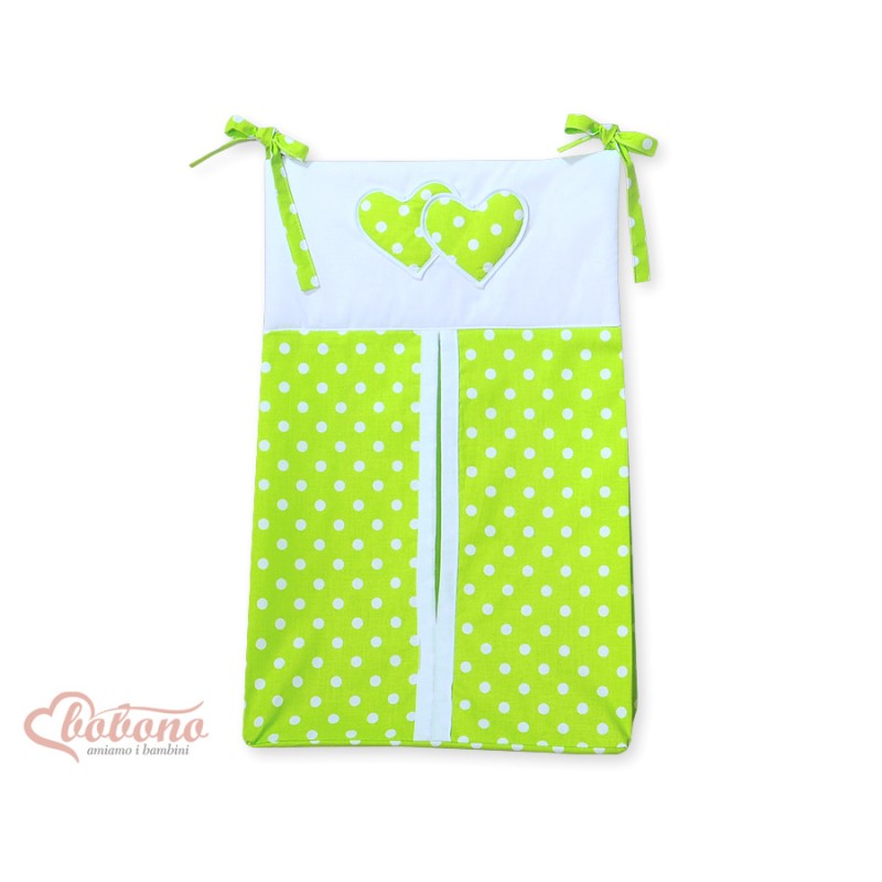 Diaper bag- Hanging Hearts white dots on green