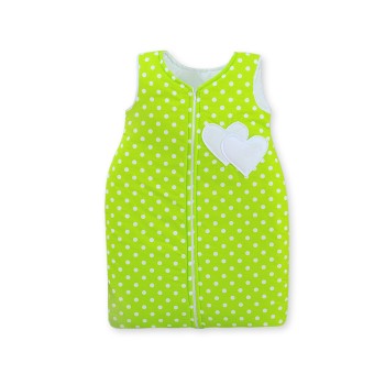 Sleeping bag- Hanging hearts white dots on green