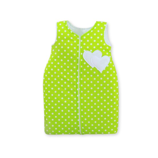 Sleeping bag- Hanging hearts white dots on green