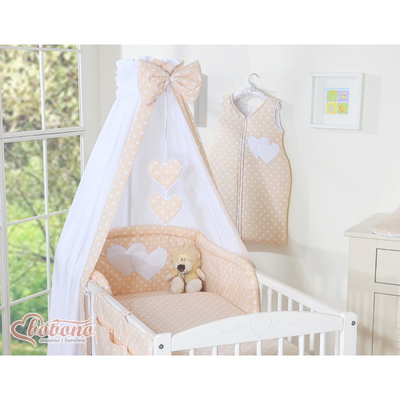 Κουνουπιέρα Υφασμάτινη - Hanging Hearts white dots on beige