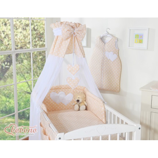 Κουνουπιέρα από Chiffon - Hanging Hearts white dots on beige Κουνουπιέρα από Chiffon - Hanging Hearts white dots on beige