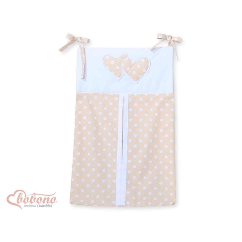 Diaper bag- Hanging Hearts white dots on beige