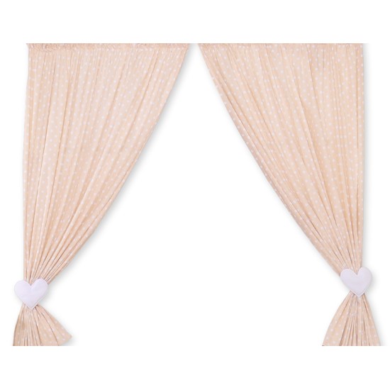 Κουρτίνες Βρεφικού Δωματίου με Τρέσα - Hanging Hearts white dots on beige