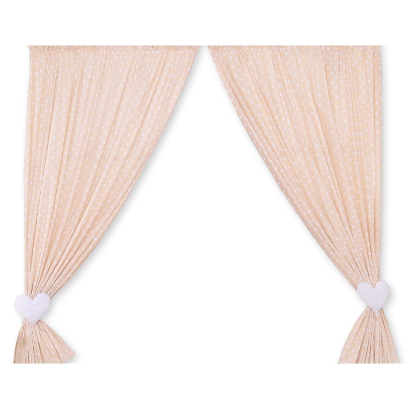 Κουρτίνες Βρεφικού Δωματίου με Τρέσα - Hanging Hearts white dots on beige