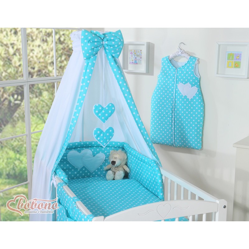 Κουνουπιέρα Υφασμάτινη - Hanging Hearts white dots on turquoise