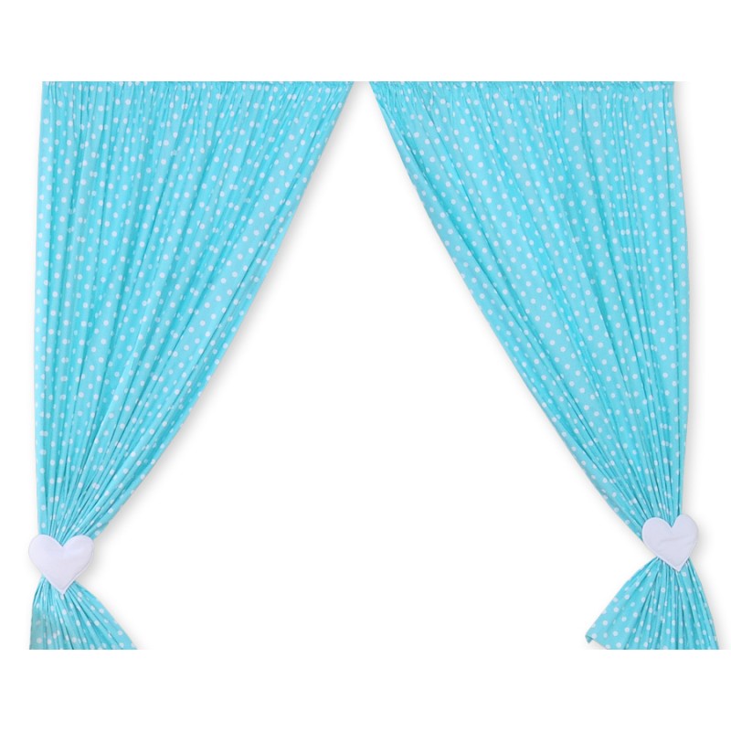 Κουρτίνες Βρεφικού Δωματίου με Τρέσα - Hanging Hearts white dots on turquoise
