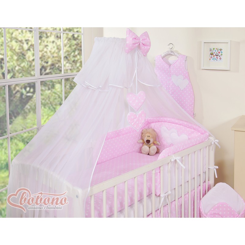 Κουνουπιέρα από chiffon - Hanging Hearts white on pink