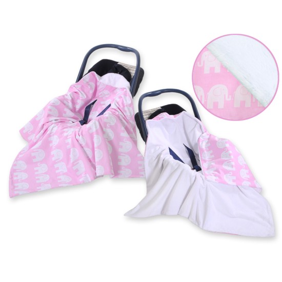 Double-sided car seat blanket for babies - Elephants pink