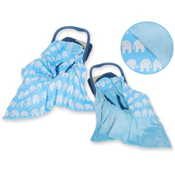 Double-sided car seat blanket for babies - Elephants blue