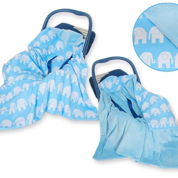 Double-sided car seat blanket for babies - Elephants blue