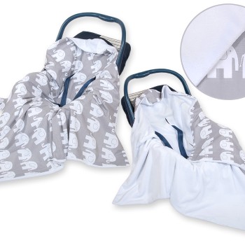Double-sided car seat blanket- Elephants grey