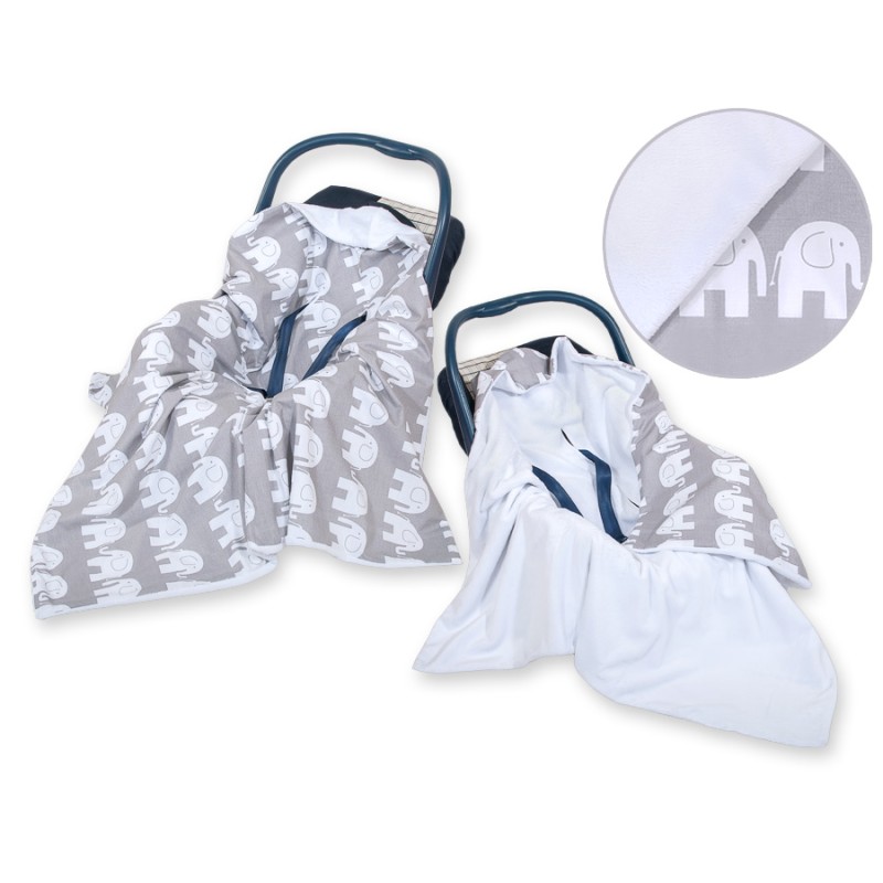 Double-sided car seat blanket for babies - Elephants grey