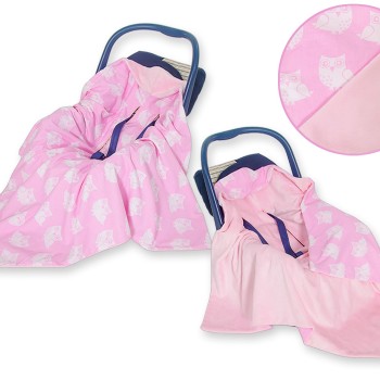 Double-sided car seat blanket- Owls pink