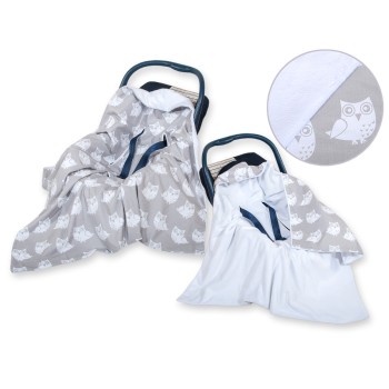 Double-sided car seat blanket for babies - Owls grey