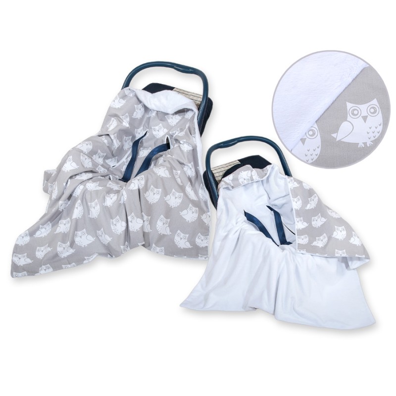 Double-sided car seat blanket for babies - Owls grey