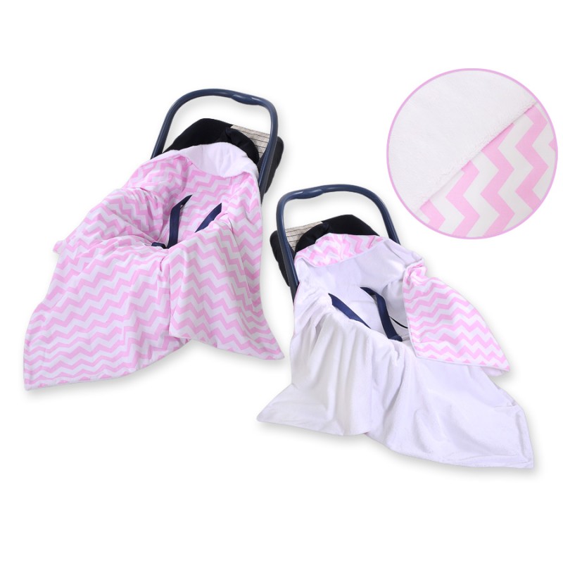 Double-sided car seat blanket- Chevron pink-white