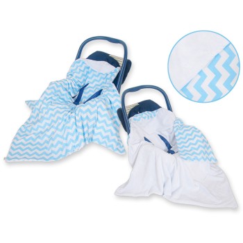 Double-sided car seat blanket for babies - Chevron blue-white