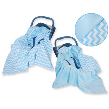Double-sided car seat blanket for babies - Chevron blue
