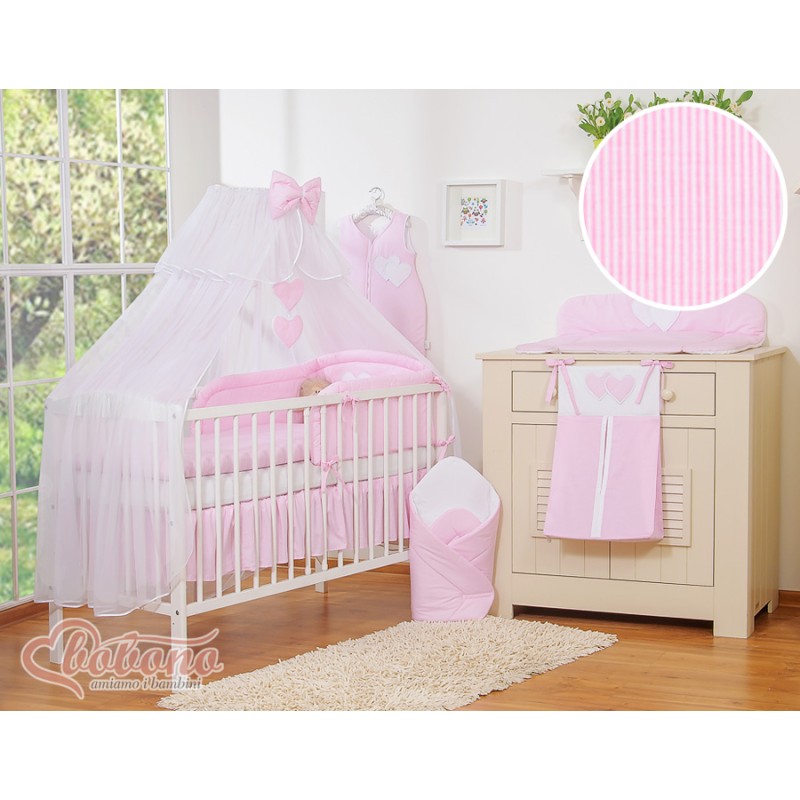 Σετ Προίκας Μωρού 5τμχ Με Κουνουπιέρα - Hanging Hearts pink strips