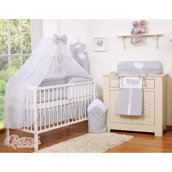 Σετ Προίκας Μωρού 5τμχ Με Κουνουπιέρα - Hanging Hearts white dots on grey