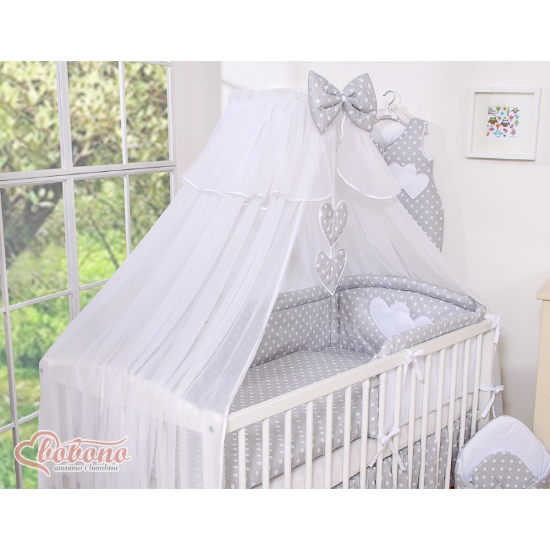 Κουνουπιέρα από chiffon - Hanging Hearts white dots on gray