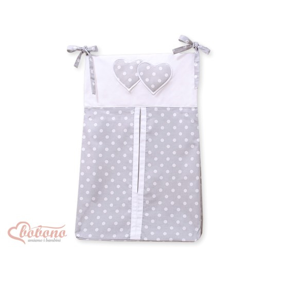 Diaper bag- Hanging Hearts white dots on grey