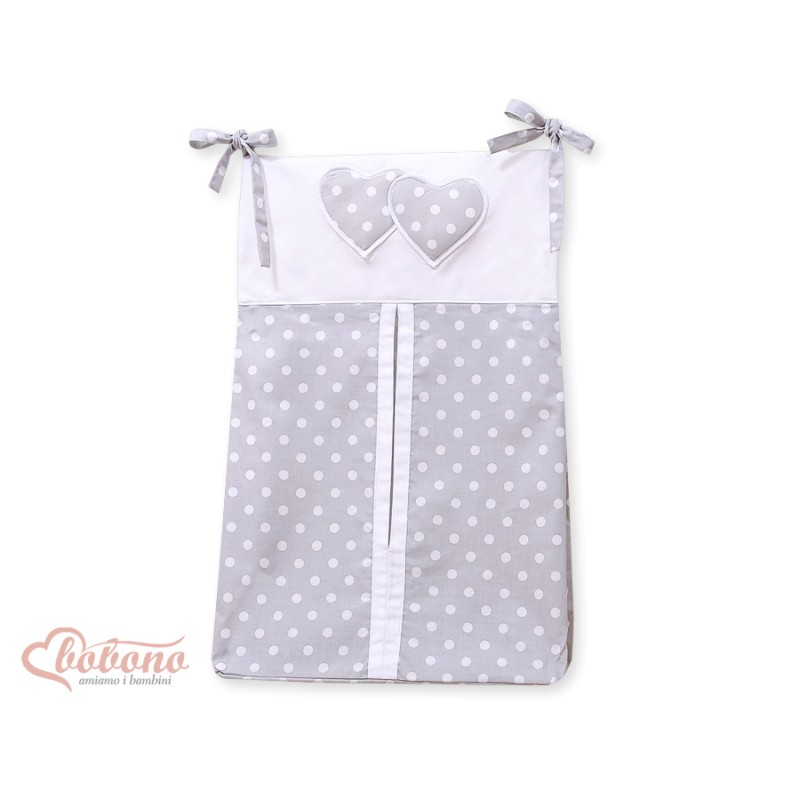 Diaper bag- Hanging Hearts white dots on grey