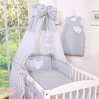 Κουνουπιέρα από chiffon - Hanging Hearts white dots on grey