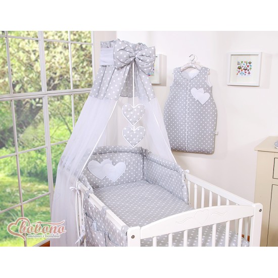 Κουνουπιέρα από chiffon - Hanging Hearts white dots on grey Κουνουπιέρα από chiffon - Hanging Hearts white dots on grey