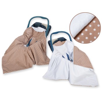 Double-sided car seat blanket for babies - White dots on brown