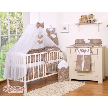 Σετ Προίκας Μωρού 5τμχ Με Κουνουπιέρα - Hanging Hearts white dots on brown