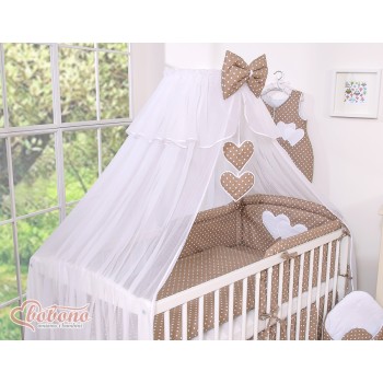 Κουνουπιέρα από chiffon - Hanging Hearts white dots on brown