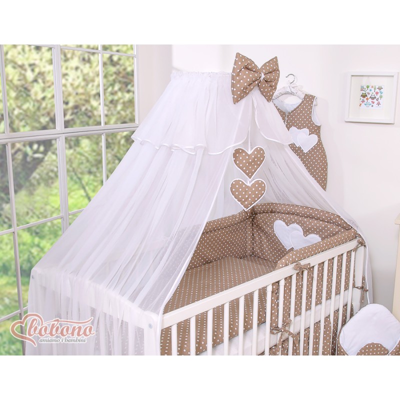 Κουνουπιέρα από chiffon - Hanging Hearts white dots on brown